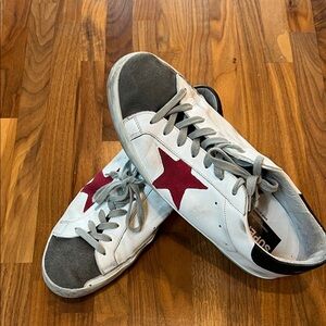 Golden Goose White Sneakers with Red Star and Gray Accents